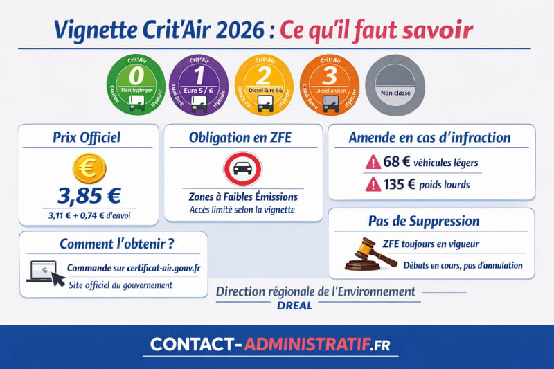 Vignette Crit’Air : prix, commande officielle, obligation et amende en 2026